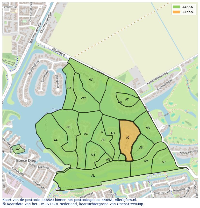 Afbeelding van het postcodegebied 4465 AJ op de kaart.