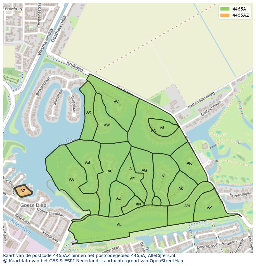 Afbeelding van het postcodegebied 4465 AZ op de kaart.