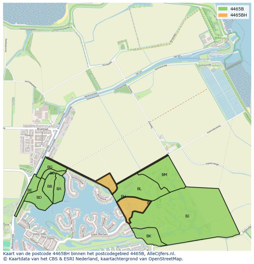 Afbeelding van het postcodegebied 4465 BH op de kaart.