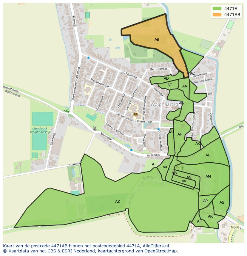 Afbeelding van het postcodegebied 4471 AB op de kaart.