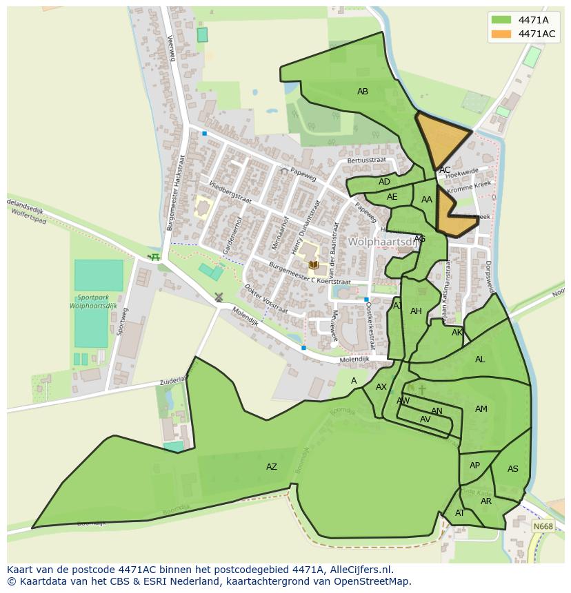Afbeelding van het postcodegebied 4471 AC op de kaart.