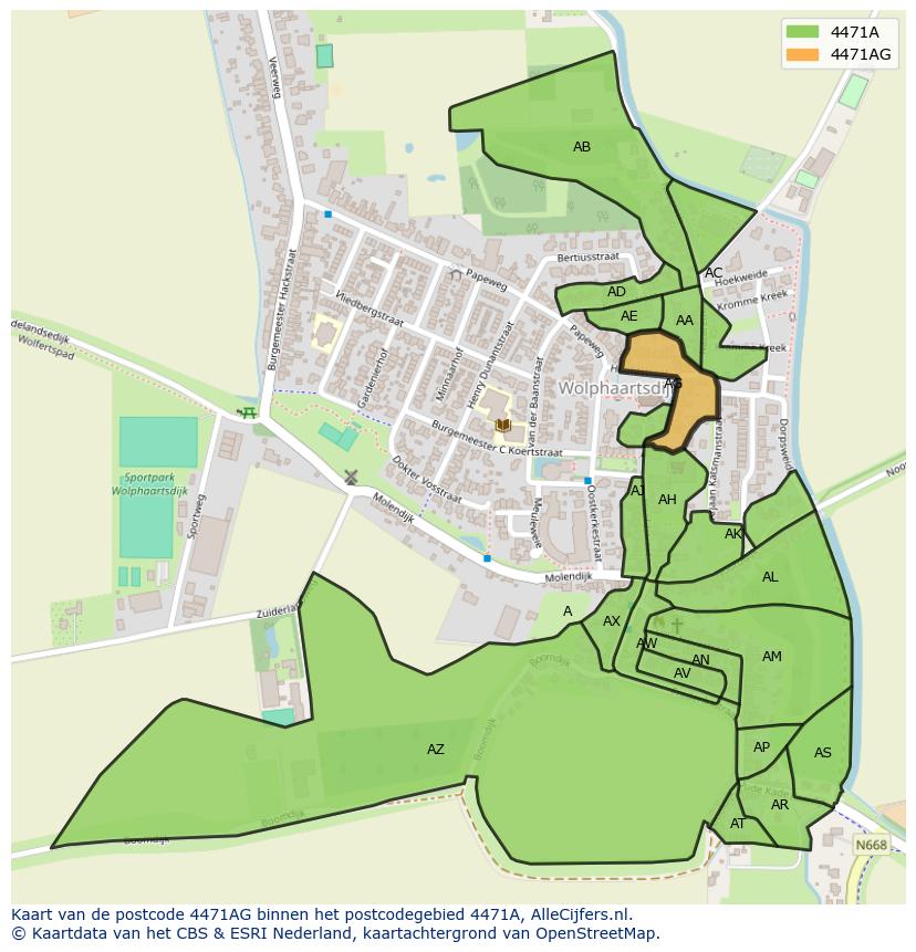 Afbeelding van het postcodegebied 4471 AG op de kaart.