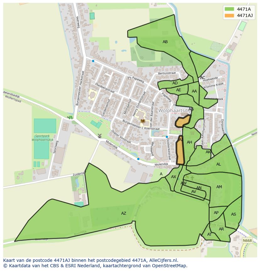 Afbeelding van het postcodegebied 4471 AJ op de kaart.