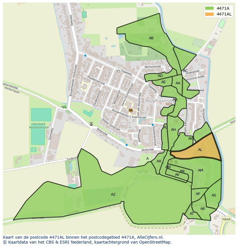 Afbeelding van het postcodegebied 4471 AL op de kaart.