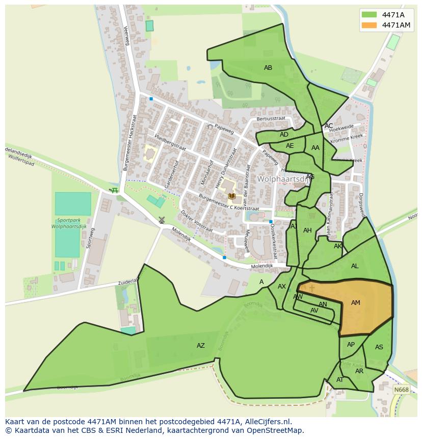 Afbeelding van het postcodegebied 4471 AM op de kaart.