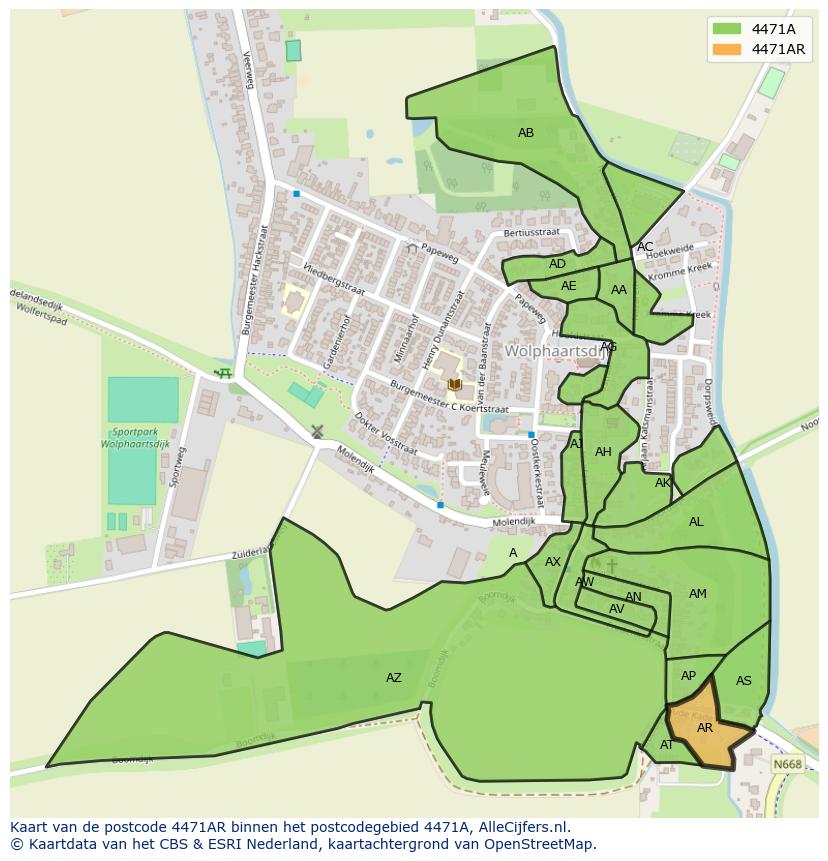 Afbeelding van het postcodegebied 4471 AR op de kaart.