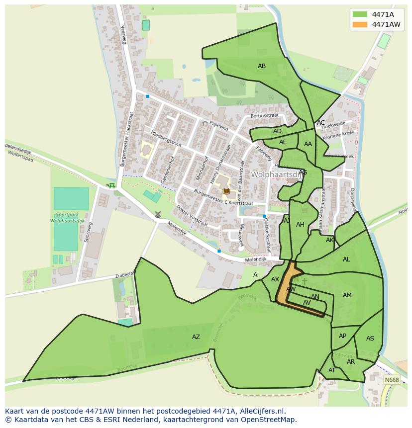 Afbeelding van het postcodegebied 4471 AW op de kaart.