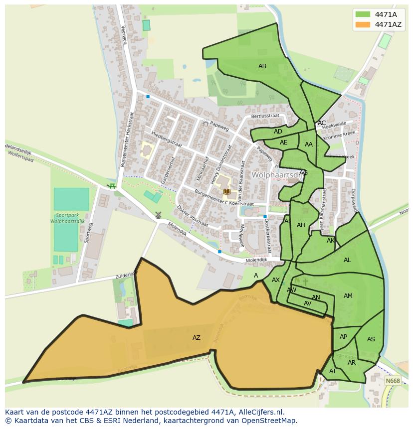 Afbeelding van het postcodegebied 4471 AZ op de kaart.