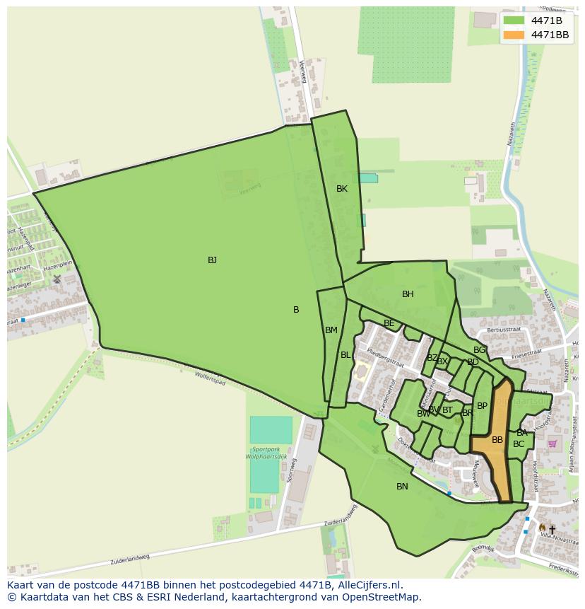 Afbeelding van het postcodegebied 4471 BB op de kaart.