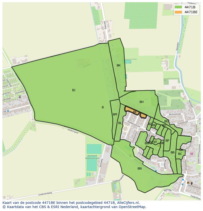 Afbeelding van het postcodegebied 4471 BE op de kaart.
