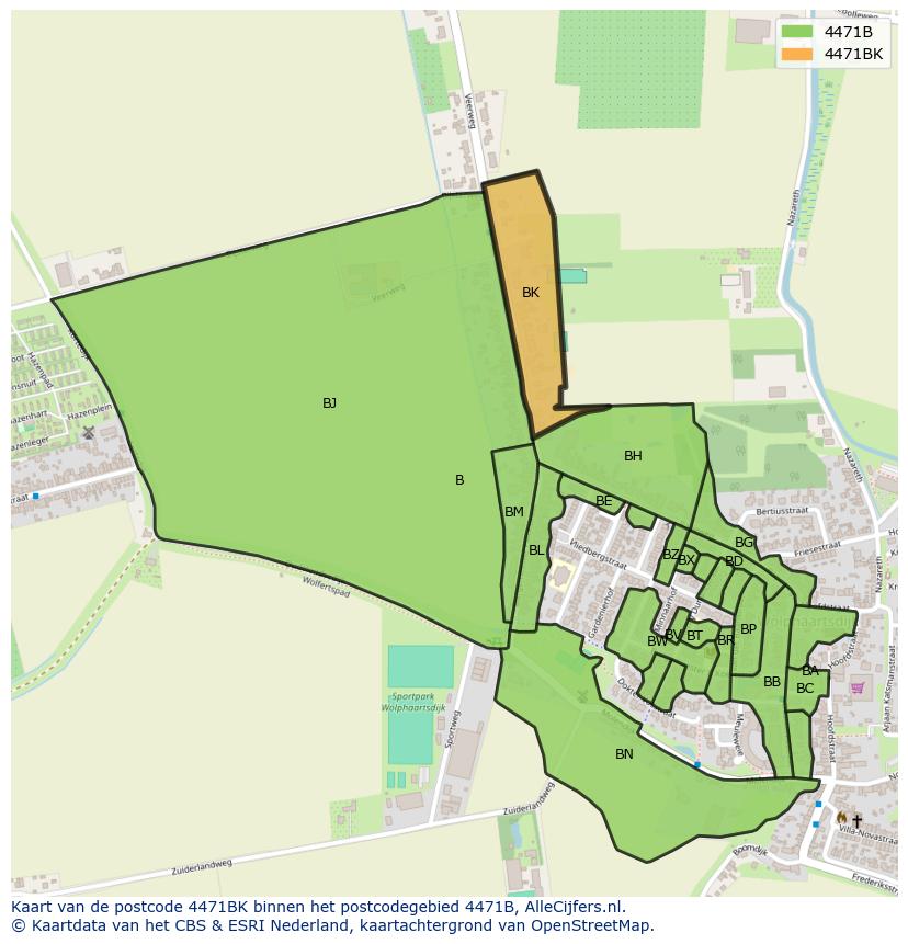 Afbeelding van het postcodegebied 4471 BK op de kaart.