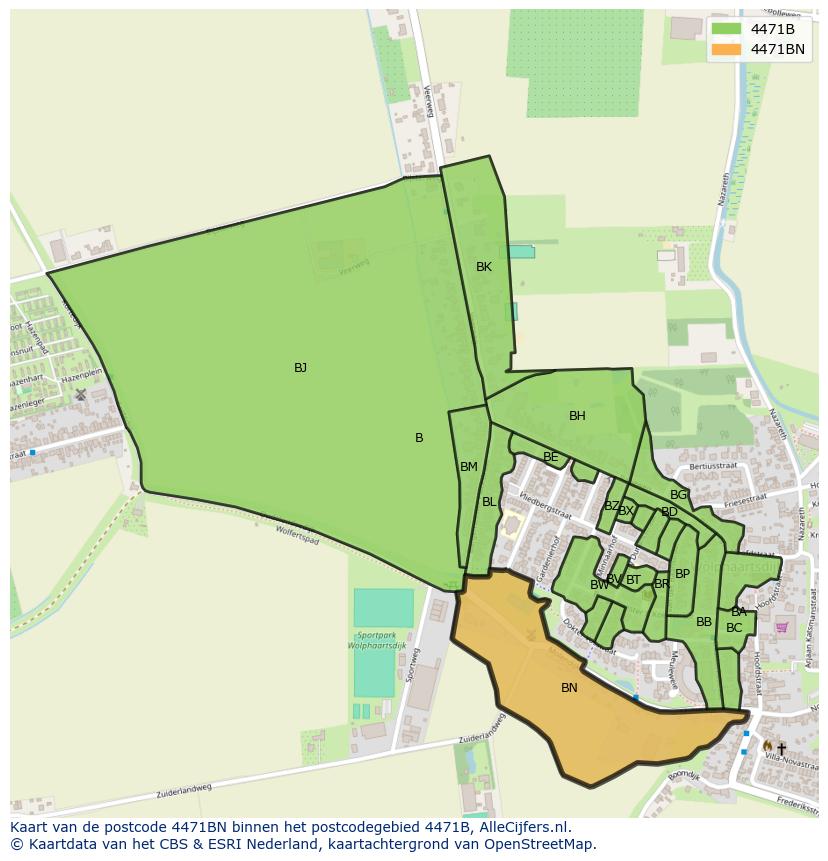 Afbeelding van het postcodegebied 4471 BN op de kaart.