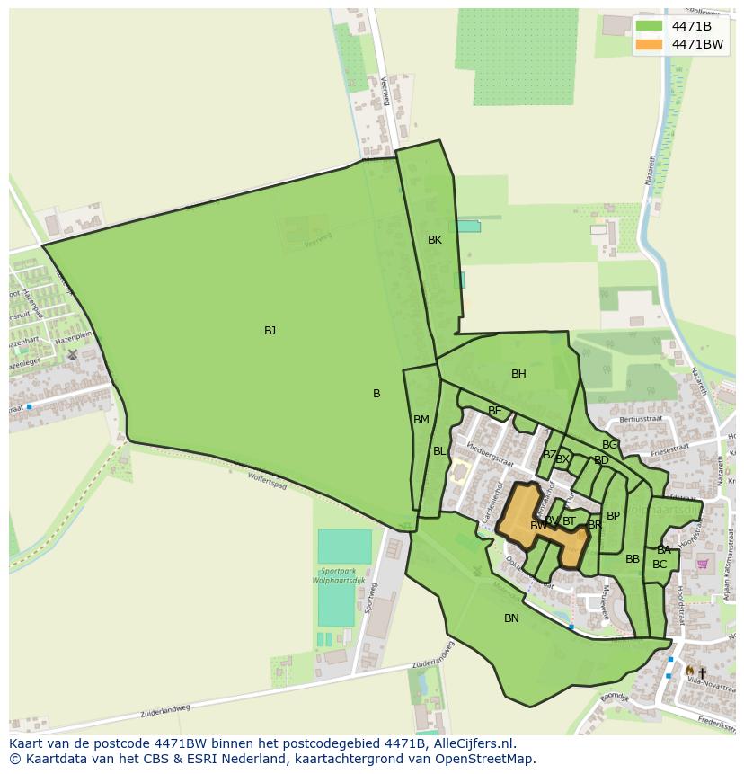 Afbeelding van het postcodegebied 4471 BW op de kaart.