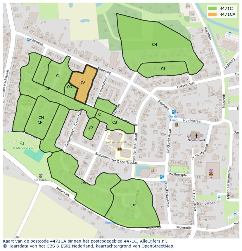 Afbeelding van het postcodegebied 4471 CA op de kaart.