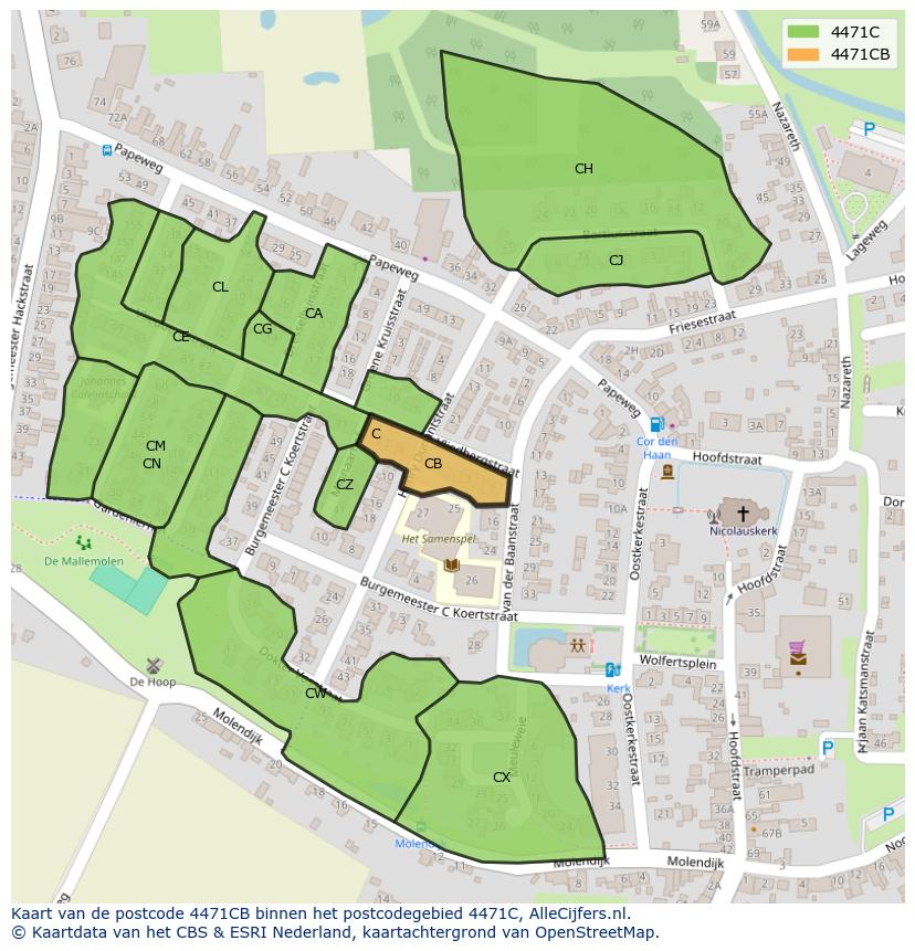 Afbeelding van het postcodegebied 4471 CB op de kaart.