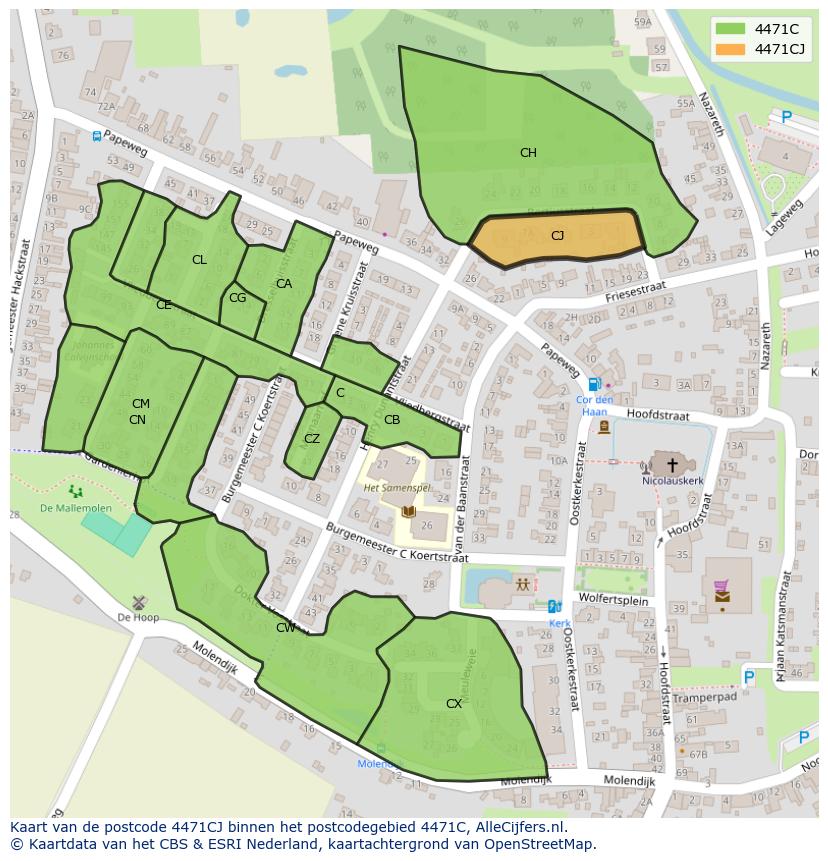 Afbeelding van het postcodegebied 4471 CJ op de kaart.