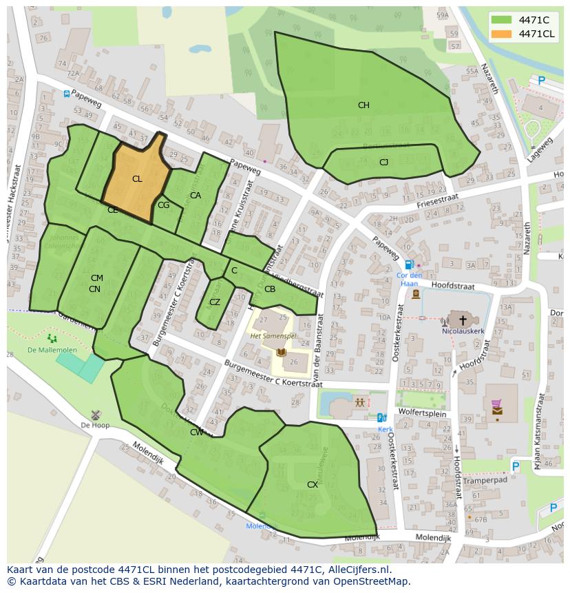 Afbeelding van het postcodegebied 4471 CL op de kaart.