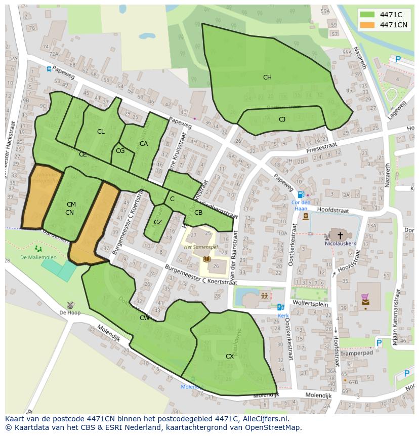 Afbeelding van het postcodegebied 4471 CN op de kaart.
