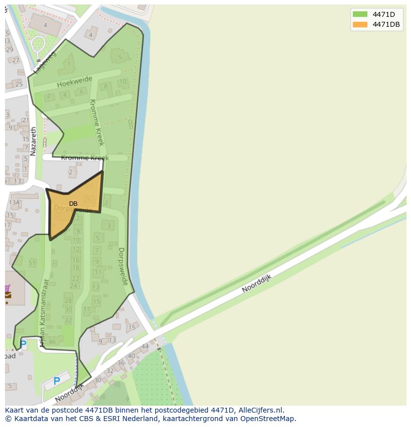 Afbeelding van het postcodegebied 4471 DB op de kaart.