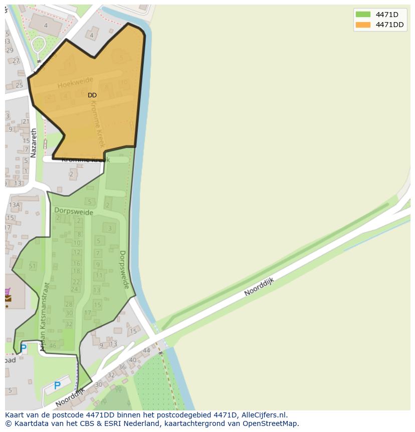 Afbeelding van het postcodegebied 4471 DD op de kaart.