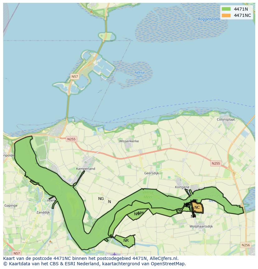 Afbeelding van het postcodegebied 4471 NC op de kaart.