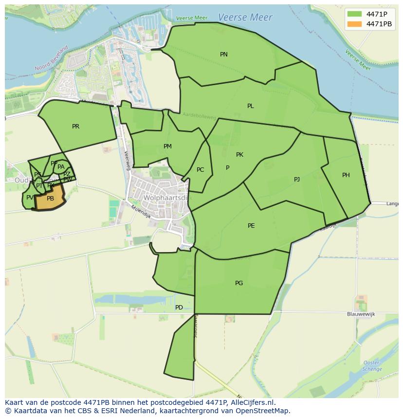 Afbeelding van het postcodegebied 4471 PB op de kaart.