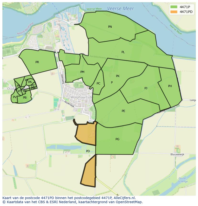 Afbeelding van het postcodegebied 4471 PD op de kaart.