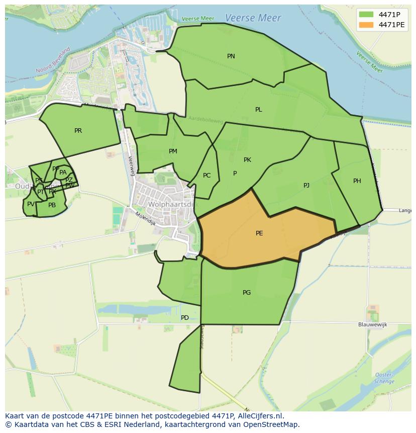 Afbeelding van het postcodegebied 4471 PE op de kaart.