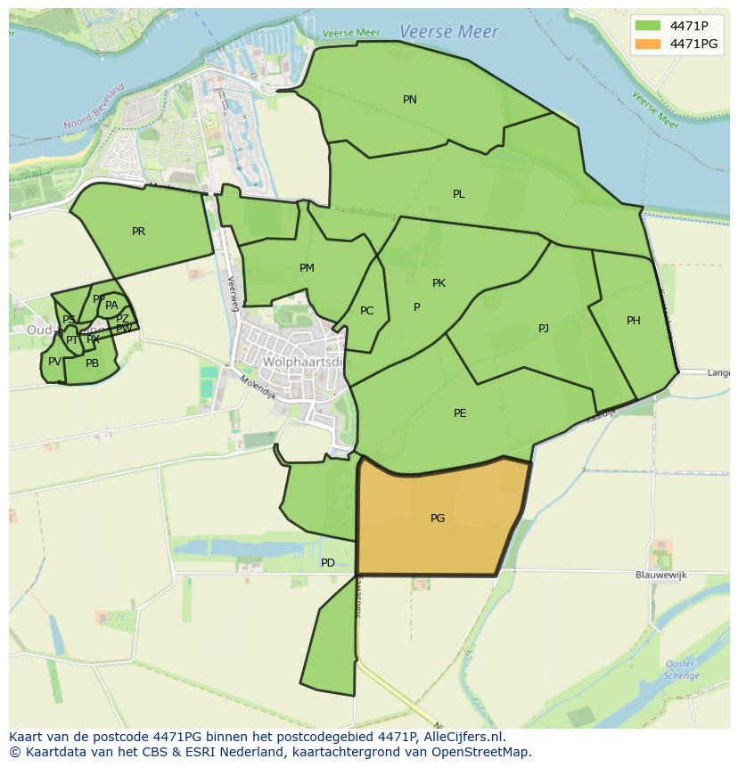 Afbeelding van het postcodegebied 4471 PG op de kaart.