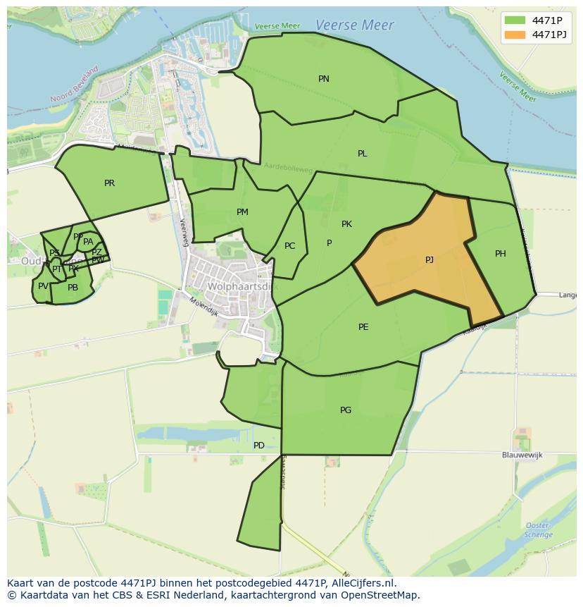 Afbeelding van het postcodegebied 4471 PJ op de kaart.