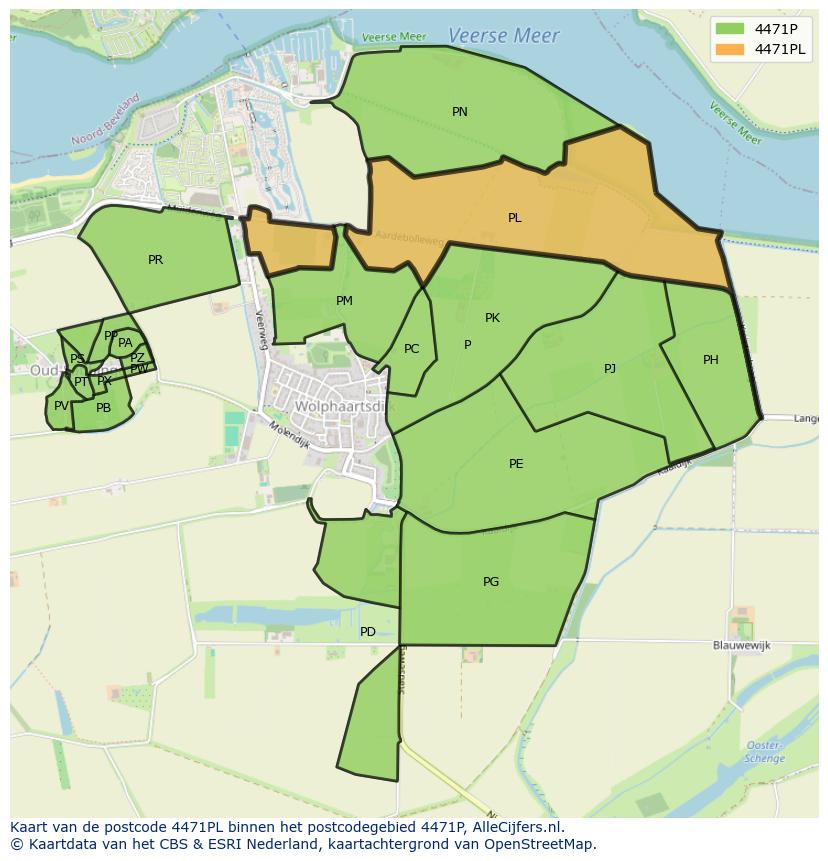 Afbeelding van het postcodegebied 4471 PL op de kaart.