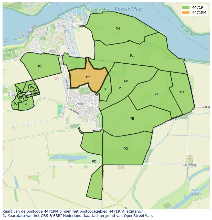 Afbeelding van het postcodegebied 4471 PM op de kaart.