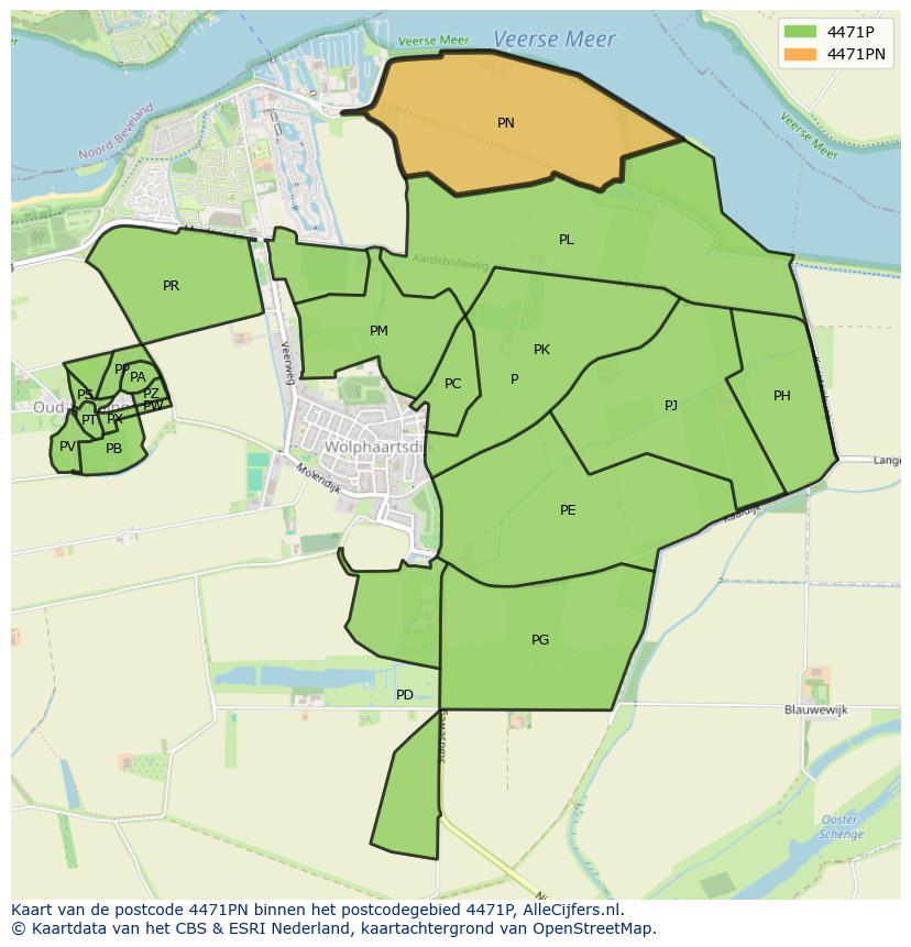 Afbeelding van het postcodegebied 4471 PN op de kaart.