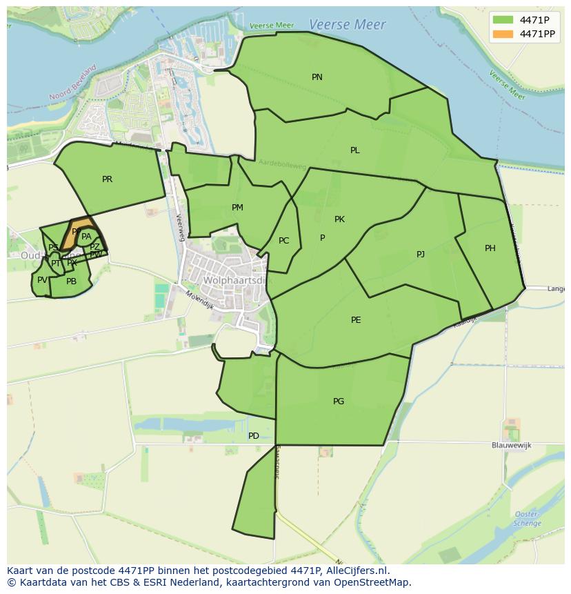 Afbeelding van het postcodegebied 4471 PP op de kaart.