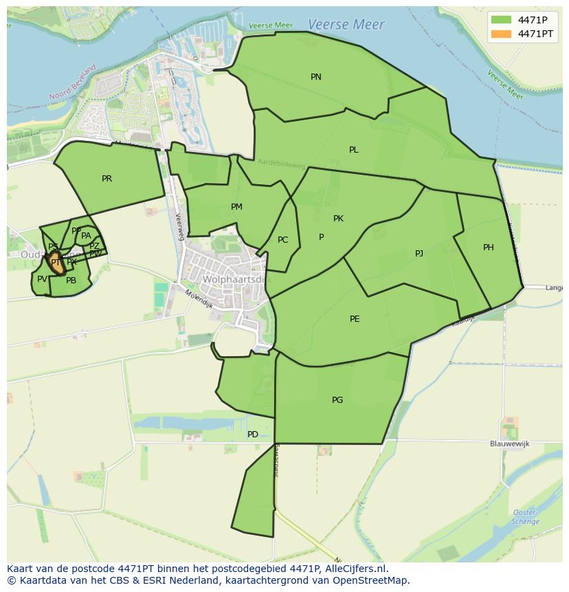 Afbeelding van het postcodegebied 4471 PT op de kaart.