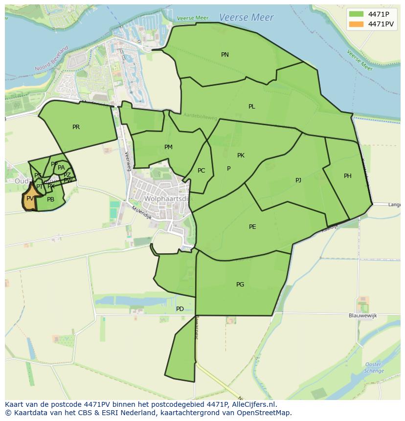 Afbeelding van het postcodegebied 4471 PV op de kaart.