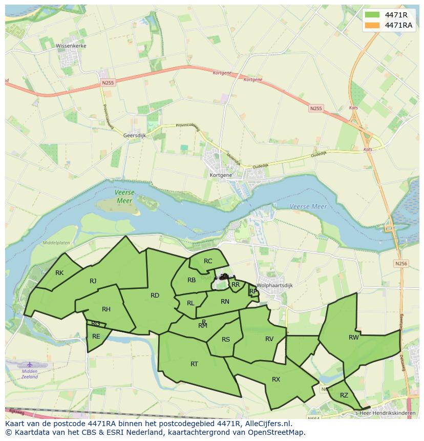 Afbeelding van het postcodegebied 4471 RA op de kaart.