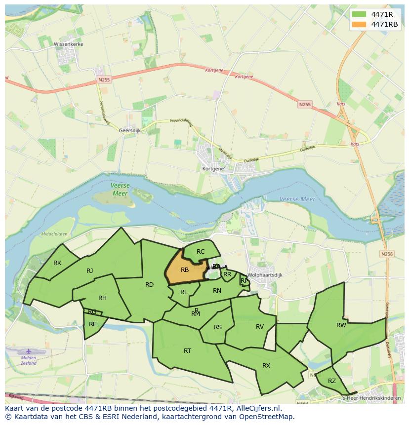 Afbeelding van het postcodegebied 4471 RB op de kaart.