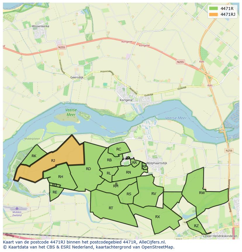 Afbeelding van het postcodegebied 4471 RJ op de kaart.