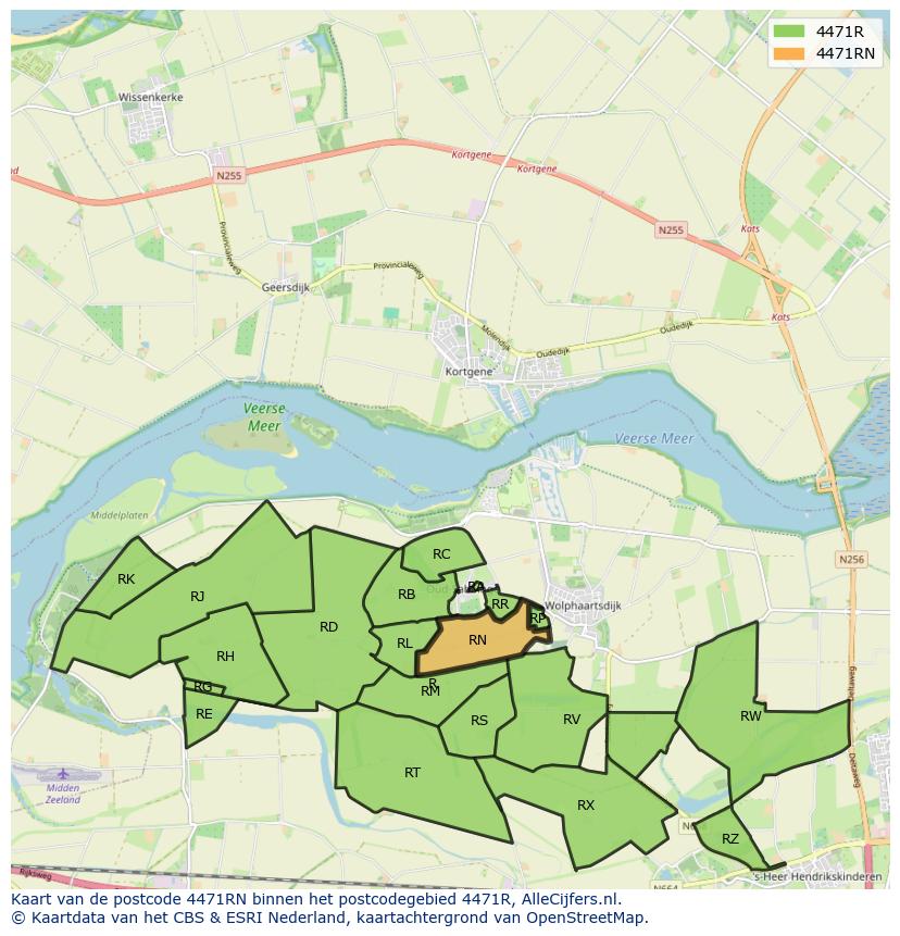 Afbeelding van het postcodegebied 4471 RN op de kaart.