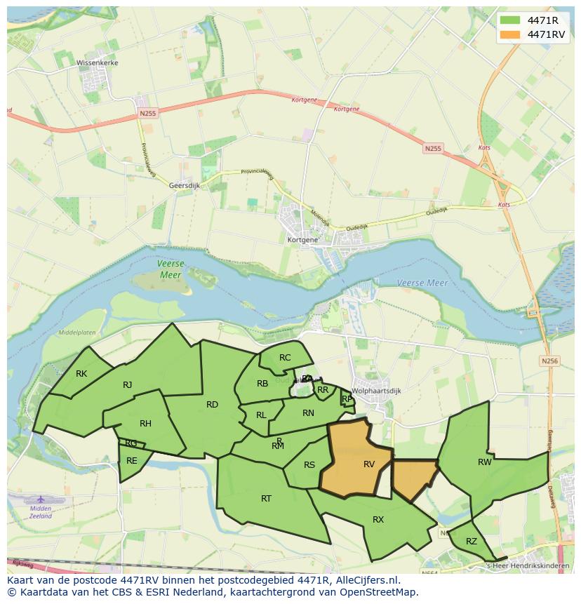Afbeelding van het postcodegebied 4471 RV op de kaart.