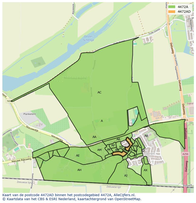 Afbeelding van het postcodegebied 4472 AD op de kaart.