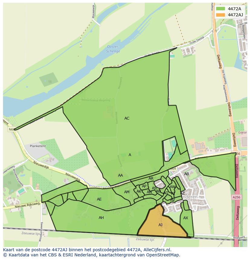Afbeelding van het postcodegebied 4472 AJ op de kaart.