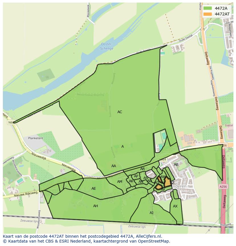 Afbeelding van het postcodegebied 4472 AT op de kaart.