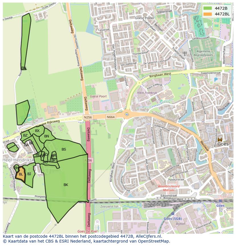 Afbeelding van het postcodegebied 4472 BL op de kaart.