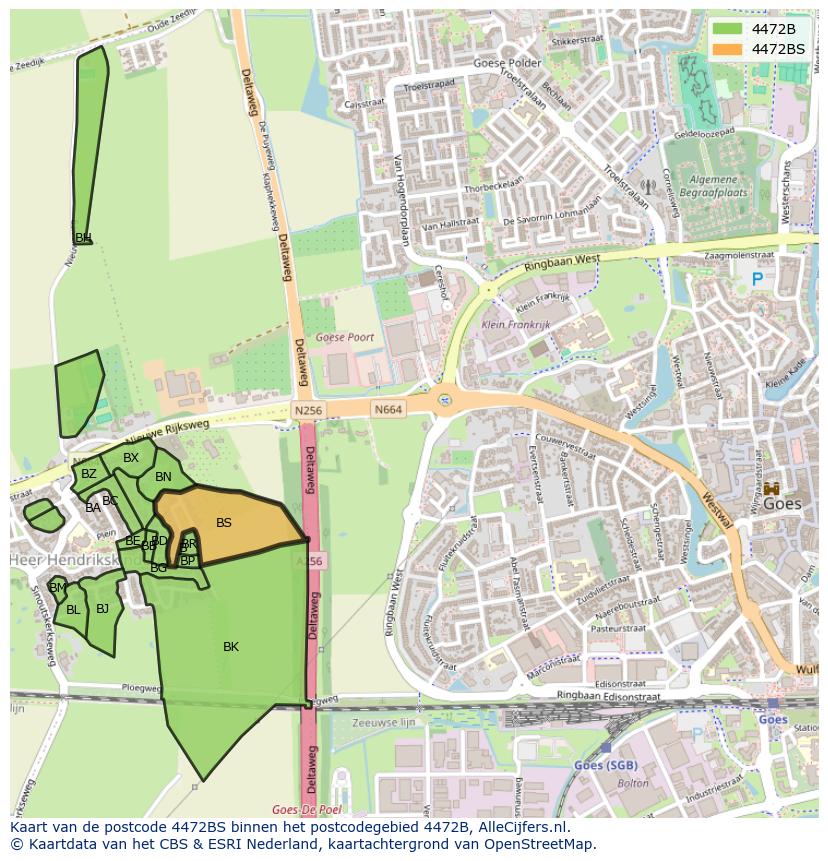 Afbeelding van het postcodegebied 4472 BS op de kaart.