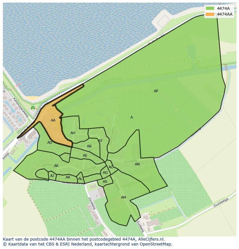 Afbeelding van het postcodegebied 4474 AA op de kaart.