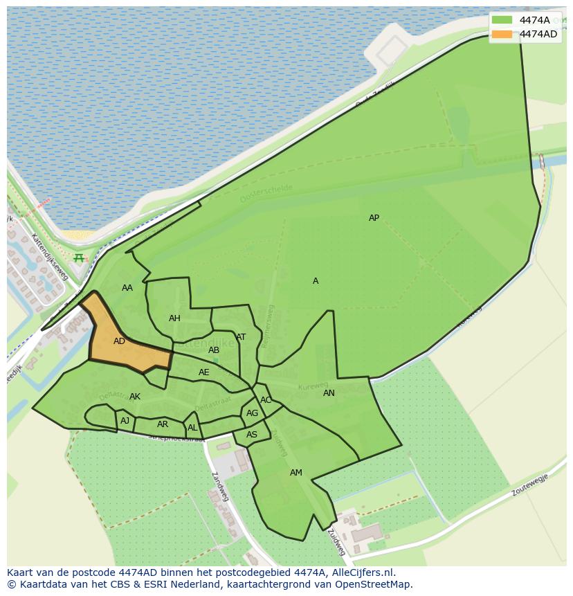 Afbeelding van het postcodegebied 4474 AD op de kaart.