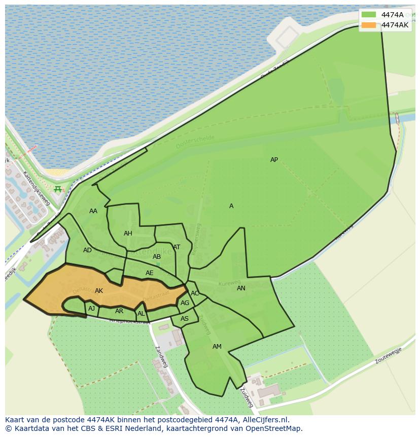 Afbeelding van het postcodegebied 4474 AK op de kaart.