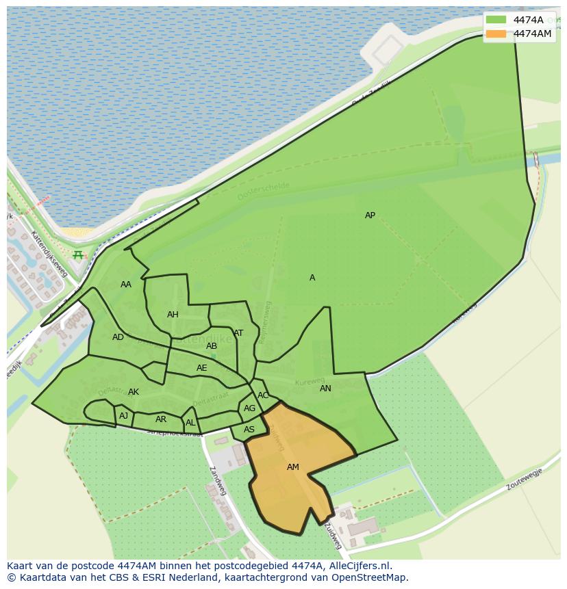 Afbeelding van het postcodegebied 4474 AM op de kaart.
